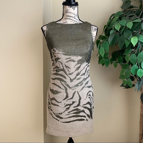 Hilton Hollis 2 Piece Wool Blend Animal Print Dress Suit Beige Green Sz 0 - Picture 11 of 16